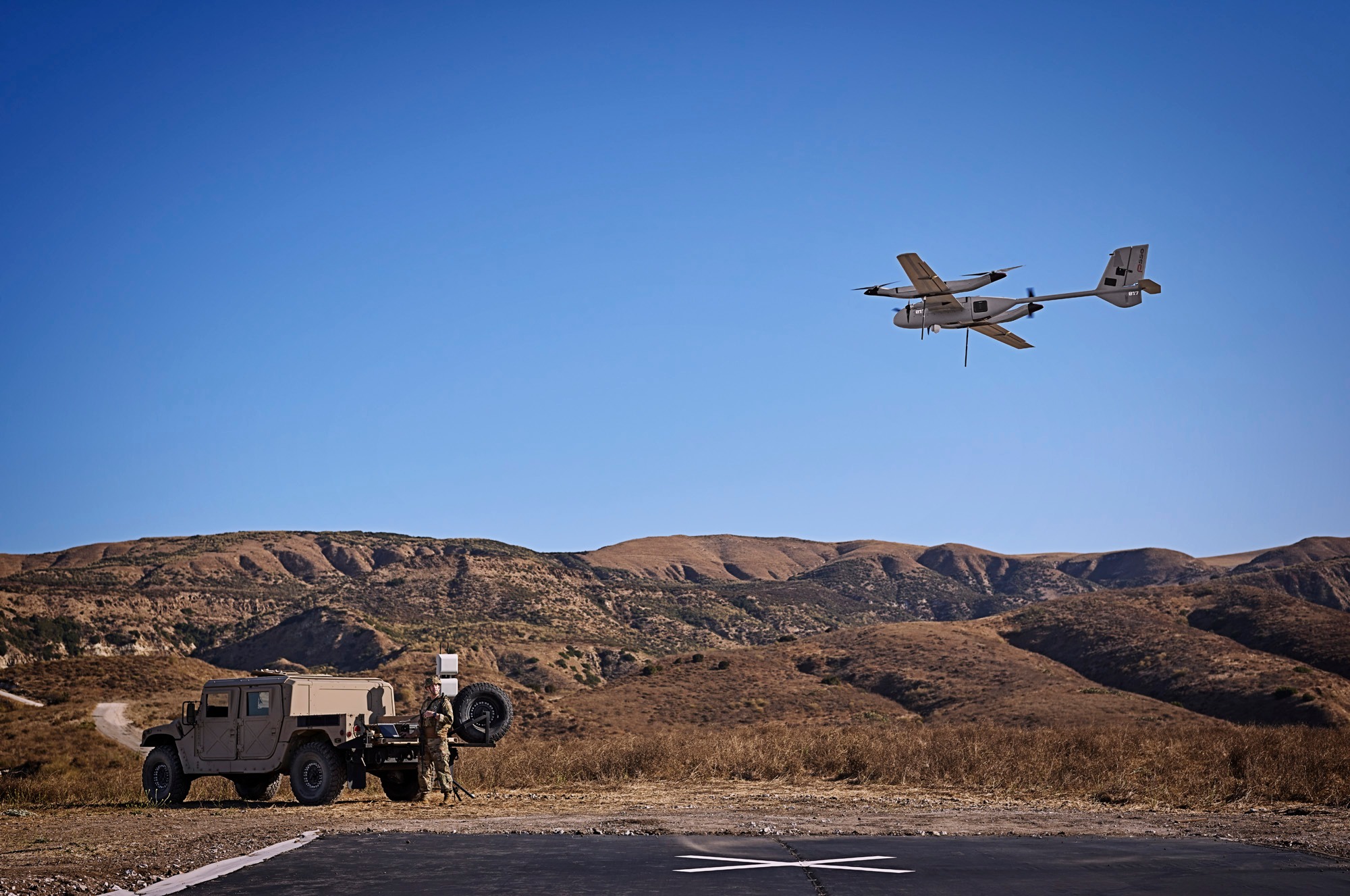 Photo and video shoot of drones and other unmanned aircraft for AeroVironment. Captured in the hills near Moorpark, CA, 9/10/24. Copyright © 2024 Ethan Pines.
